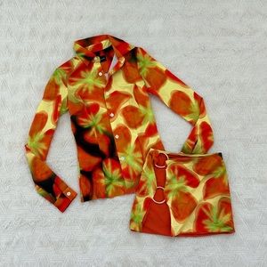 Louisa Ballou SSENSE exclusive orange shirt and double ring mini skirt set